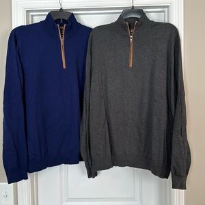 Set of 2 men’s quarter zip sweaters with suede detail at zipper